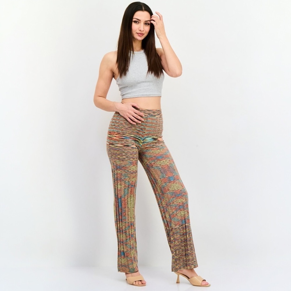 NIA Space Dye Print Wide Leg Flare Knit Pants Size Small Revolve
